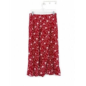 Blair Boutique Vintage Red Floral A-Line Midi Skirt Size Medium Rayon